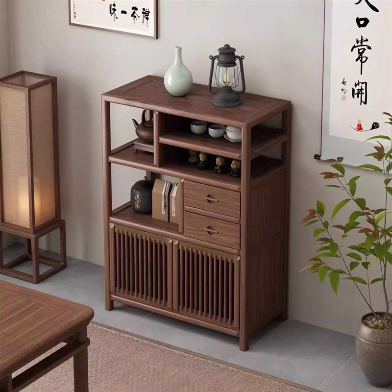 中式实木餐边柜多宝阁黑胡桃木茶叶柜小置物收纳展示柜博古架书架