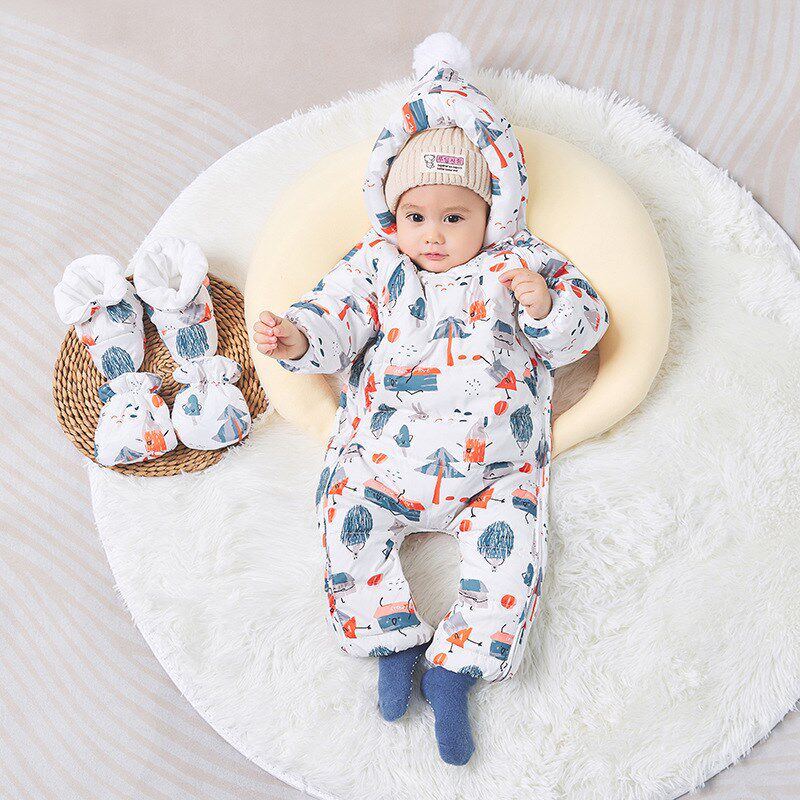 婴幼儿连体衣宝宝加厚羽绒服小童抱衣羽绒爬爬服新生儿哈衣套装冬