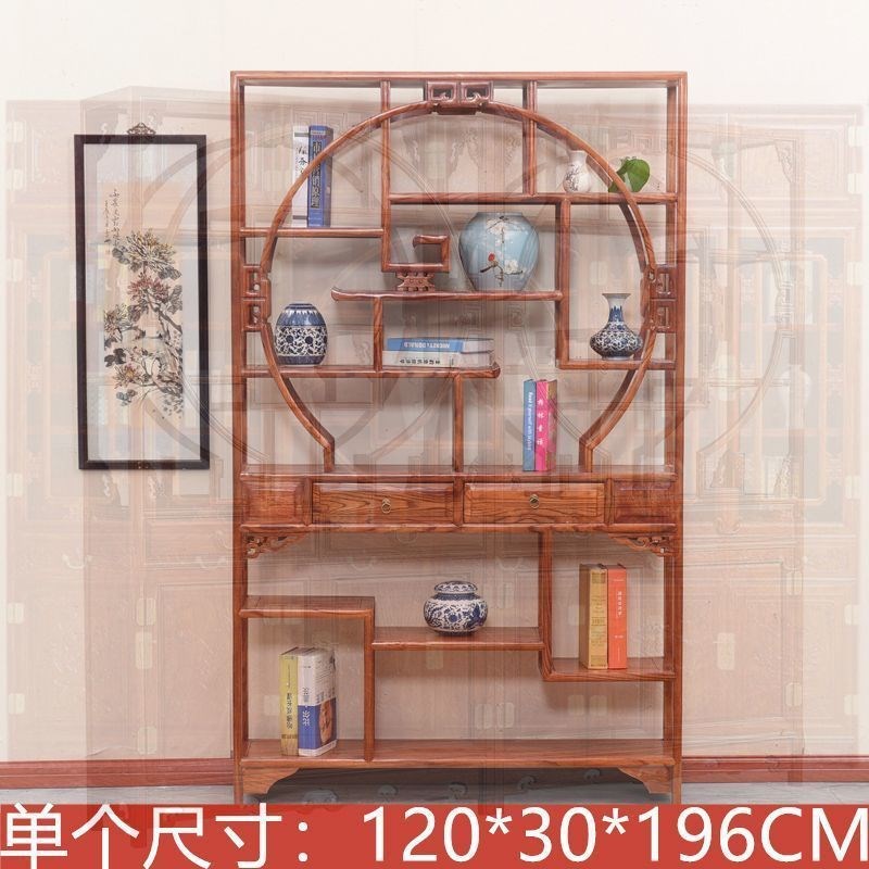 简约实木中式博古架多宝阁仿古榆木茶室柜架客厅玄关隔断柜置物架