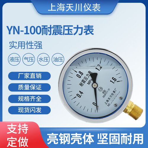 上海天川YN-100 耐震真空压力表压力计正负压表防震压