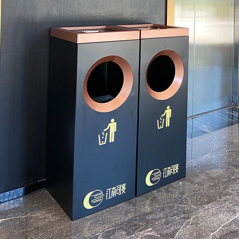 订制高端不锈钢垃圾桶黑色玫瑰金酒店大堂走廊电梯口方形烟灰桶