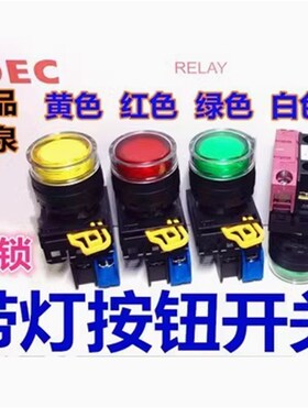 IDEC和泉YW1L-AF2E10QM3G 20QM3R 11QM3S R Y PW带灯带锁按钮开关