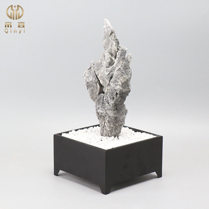 现代新中式创意铁艺孤峰石头禅意摆件客厅书房电视柜玄关软装饰品