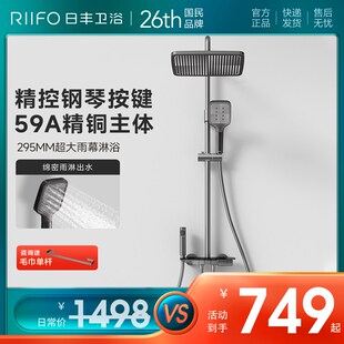 日丰淋沐浴花洒套装家用卫生间全铜枪灰明暗装按键置物增压花洒