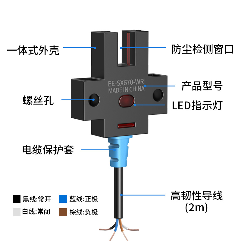 U型槽型光电开关EE-SX670-WR671/672/673/674方形带线感应传感器