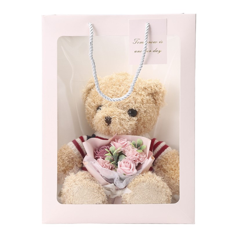 小熊礼盒香皂花情人节送女友礼物可爱小熊公仔玩偶X永生花束礼盒