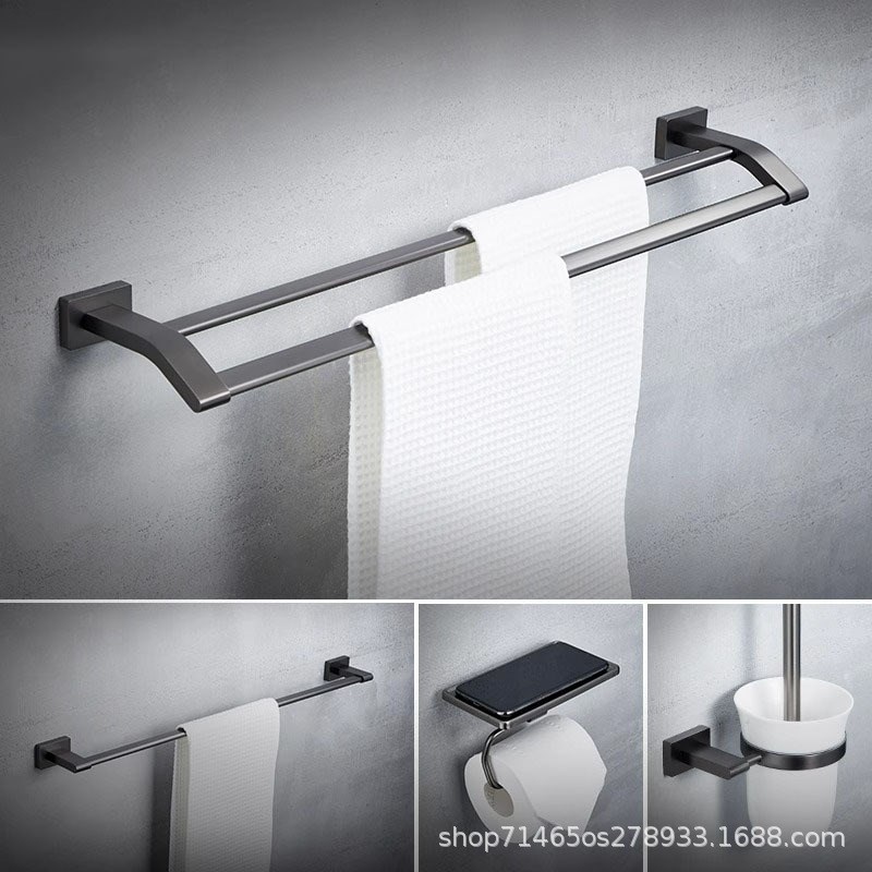 卫生间浴巾架不锈钢毛巾架免v打孔浴室置物架五金卫浴挂件创意简