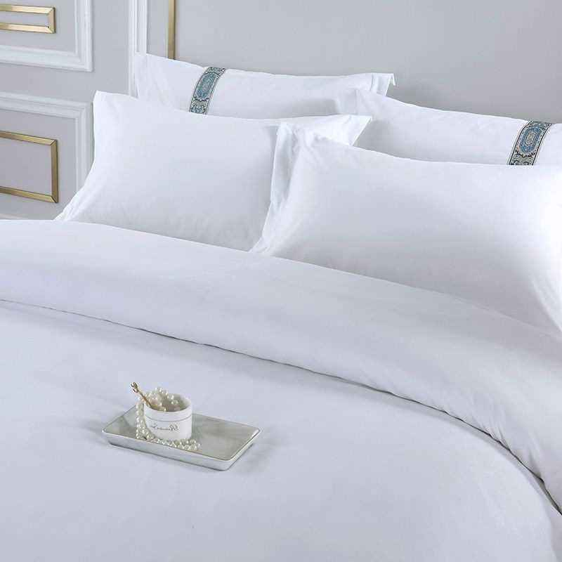 宾馆酒店床上用品布纯白色床单被套四件套织带旅馆民宿风三件套
