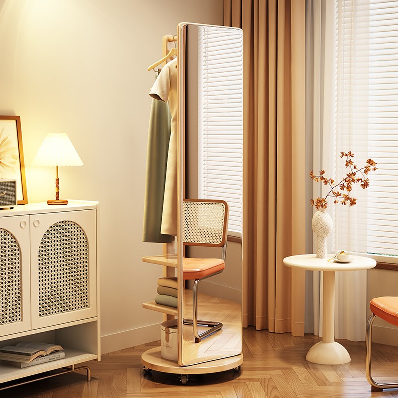 小户型实木穿衣镜家用落地可旋转全身镜卧室简约衣帽架一体试衣镜