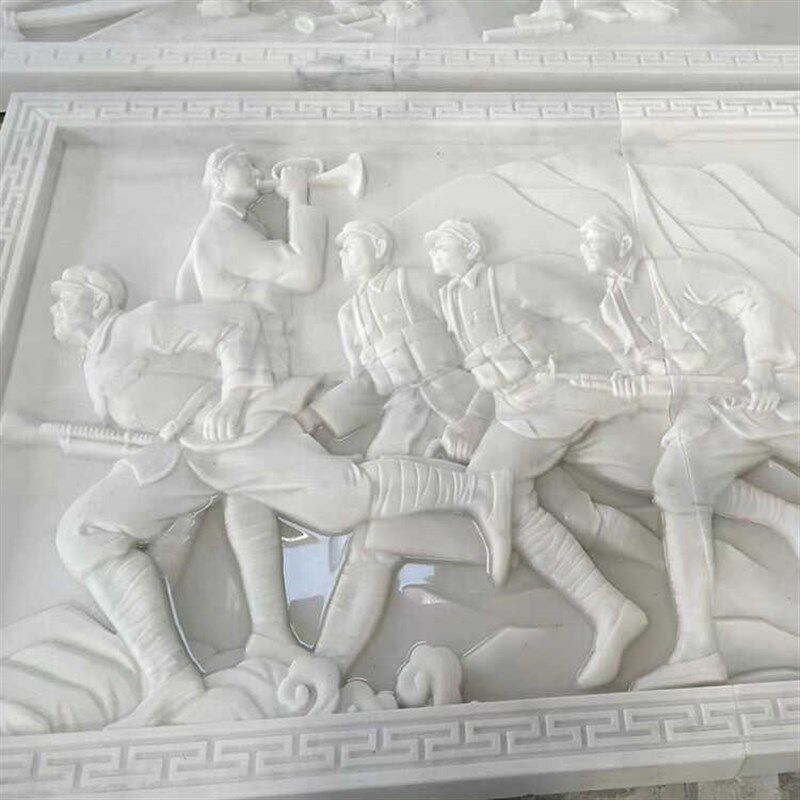 汉白玉浮雕壁画抗战人物石雕文化墙装饰壁画公园风景校园人物雕刻