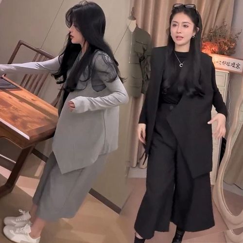 欧货时尚套装女2025春季设计感显瘦马甲t恤直筒裤高级Z感三件套潮