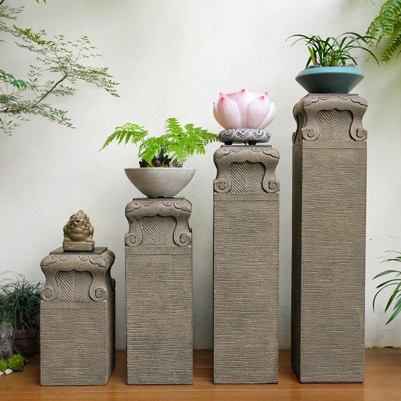落地摆件祥云柱 人造石柱石墩子客厅玄关仿古展示柱盆景花架底座