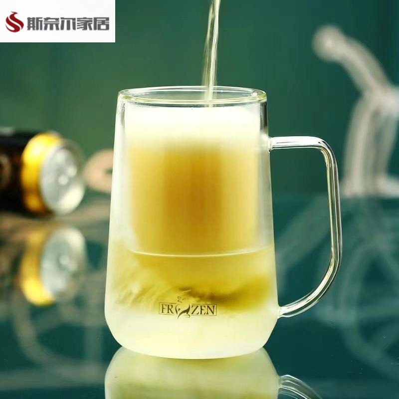 冰冻可结冰啤酒杯m即酒杯高硼硅双层玻璃杯可冻冷新品啤冷杯