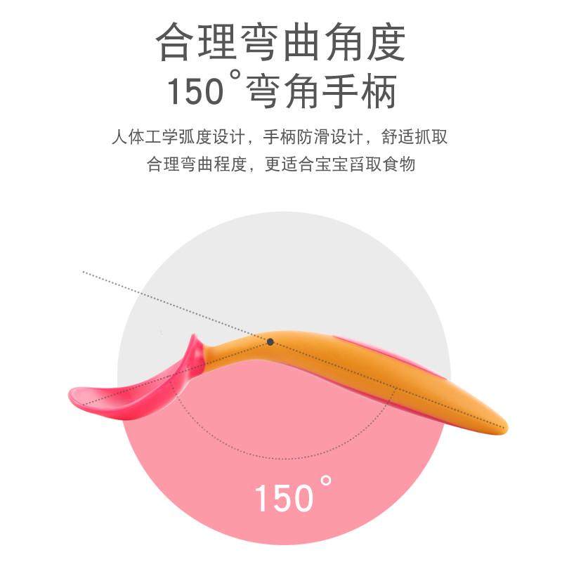 婴儿勺子宝宝学吃饭训练勺叉套装婴儿童餐具辅食碗弯头汤勺软2