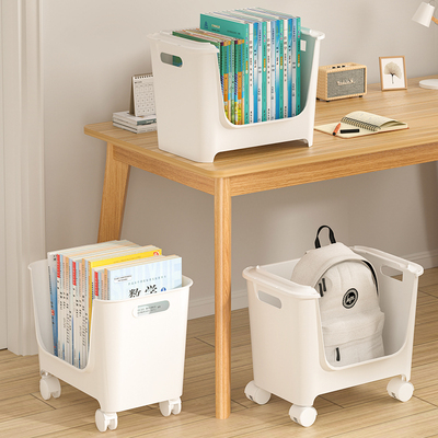 桌下书本收纳盒带滑轮可移动书箱子学生教室用桌面放书收纳盒书架