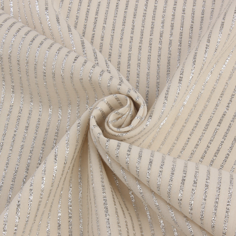 2019 s/s 米色织银提花麻面料 夏季薄布料 银丝条纹提花 双面可用