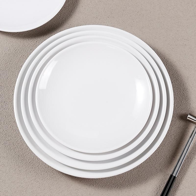 4 pure white round plates DinnerK plate home cerami