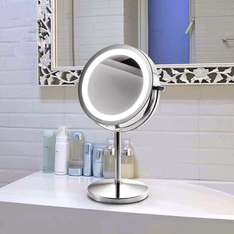 欧式台式化妆镜led带灯少女桌面化妆镜补光10倍放大镜家用美妆镜