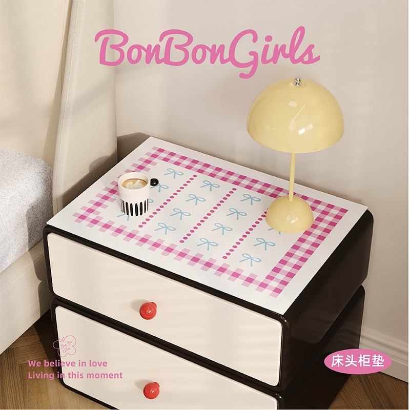少女心蝴蝶结床头柜垫皮革垫桌布防水防油隔热盖布高级感防尘罩
