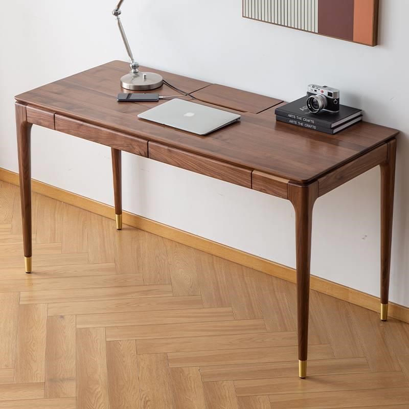 黑胡桃木书桌家用转角书桌拐角全实木ins角落电脑桌L型长条窄日式