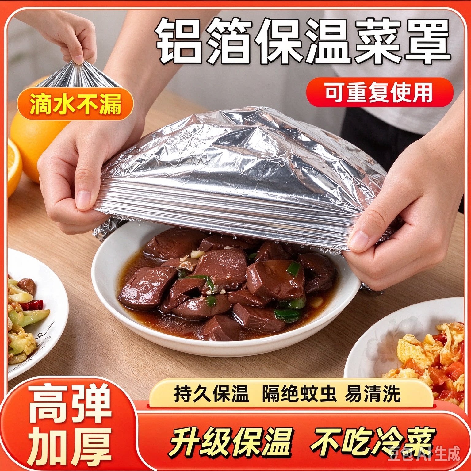 升级加厚铝箔保温膜餐桌饭菜保温套家用款铝箔保鲜膜套保温罩yz