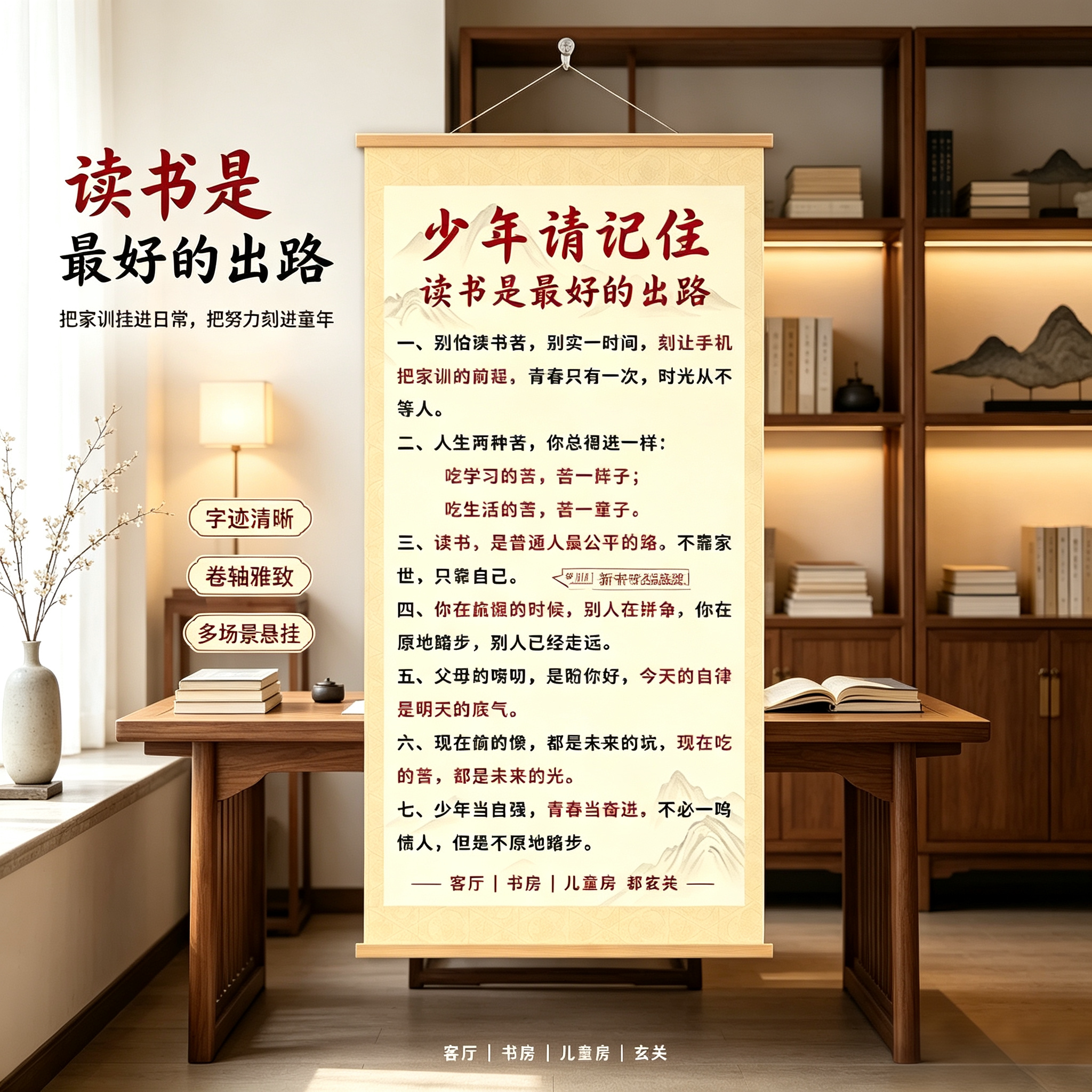 【读书是zui好的出路】新中式家训挂画客厅书房儿童房教育挂画yz
