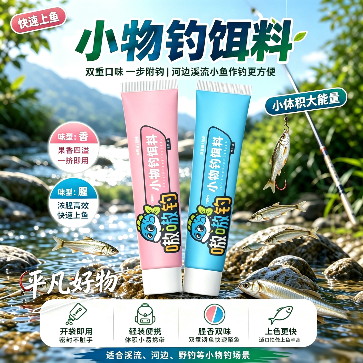 免拌小物钓饵料开盖即用新手儿童溪流钓白条马口鳑鲏鲫鱼鱼饵yz