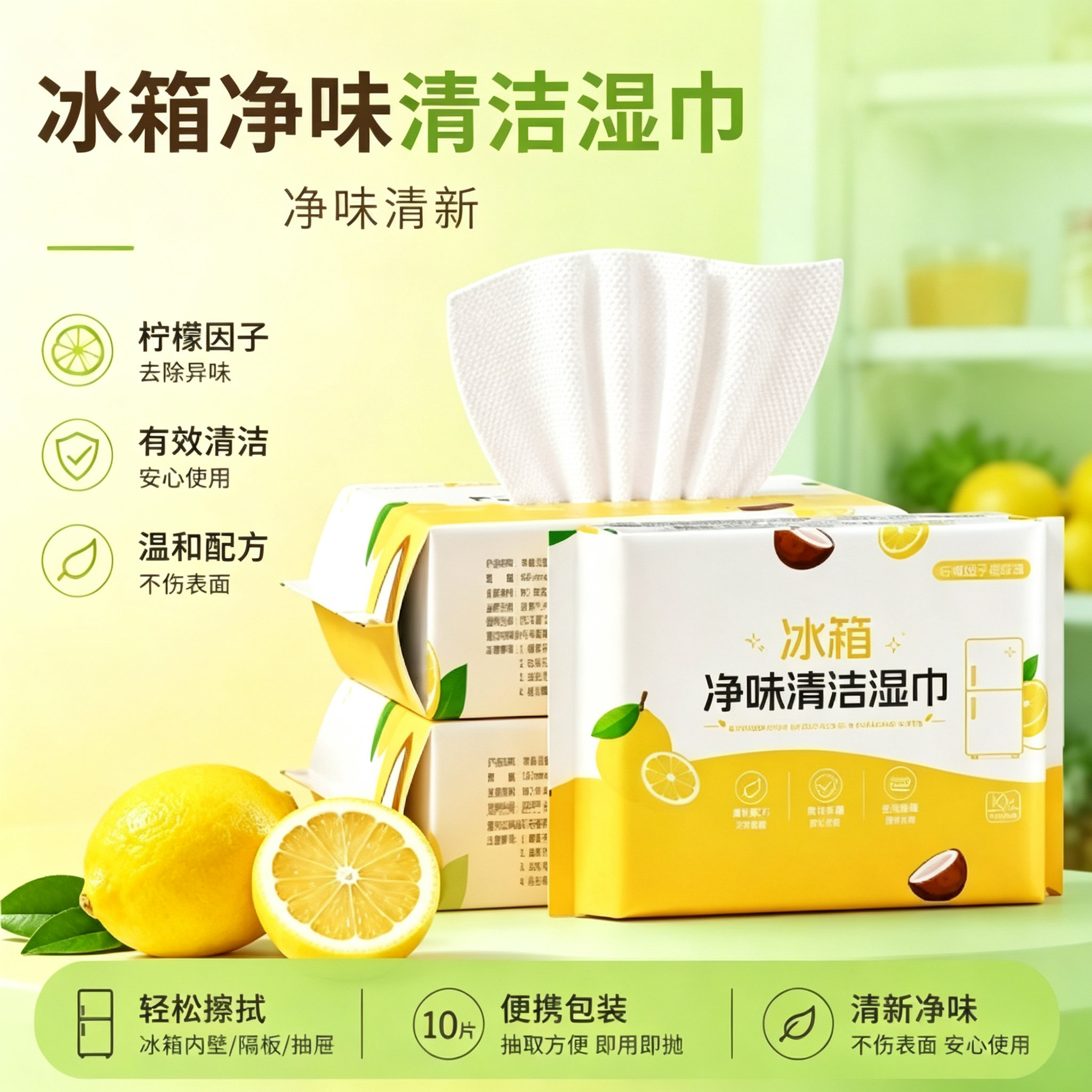 【下单立减50】冰箱清洁净味湿巾厨房湿纸巾油烟机去油污yz