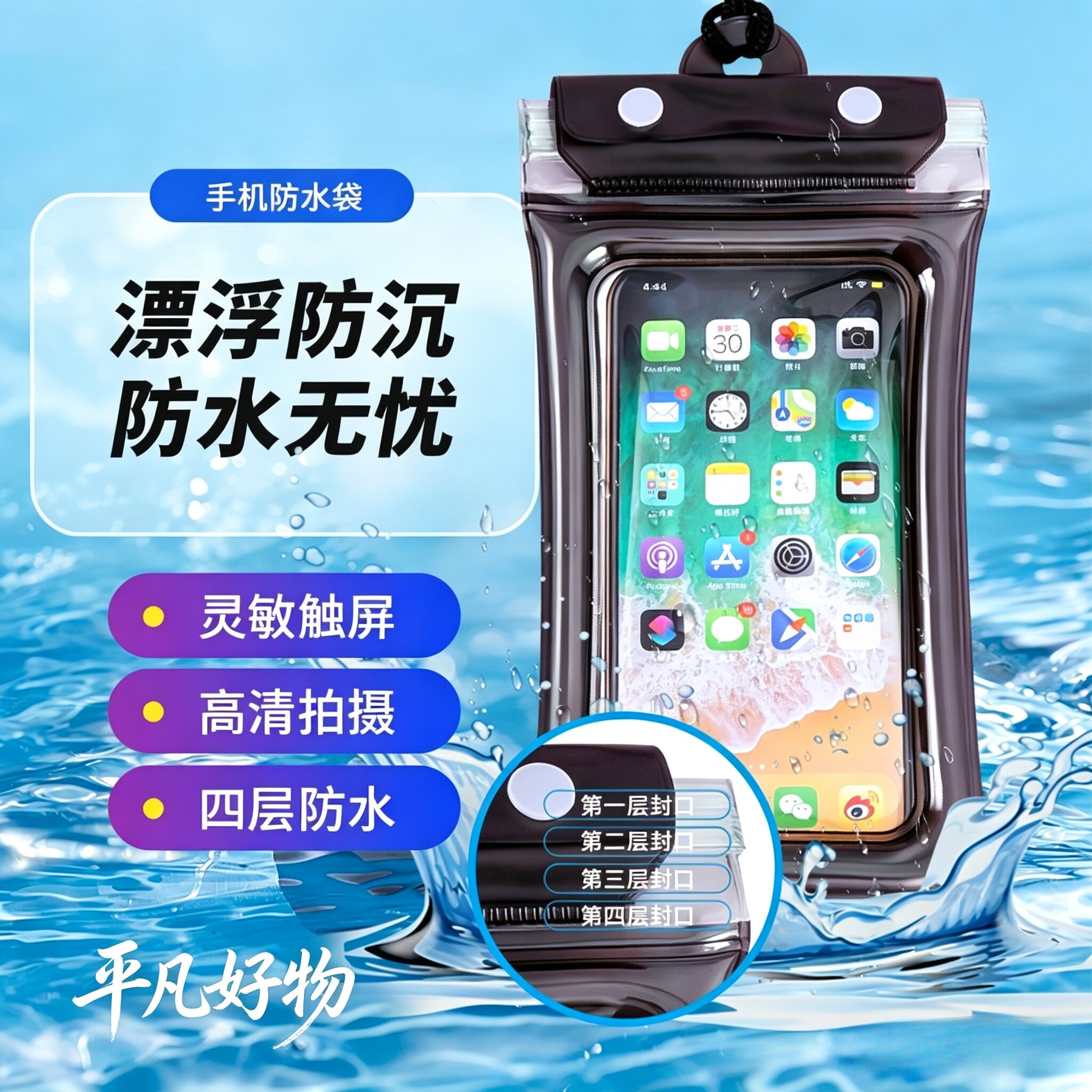 可触屏潜水漂流游泳密封夏季户外玩水手机防水袋气囊防沉收纳袋yz