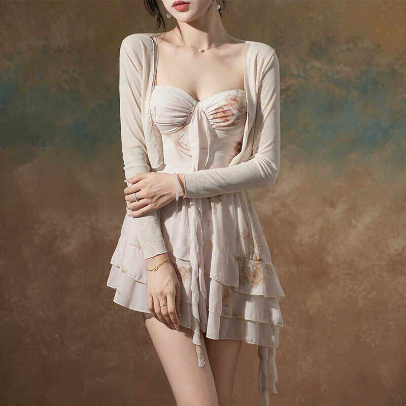 泳衣女夏保守遮肚蛋显年新碎花两件套小胸聚瘦拢款糕裙QKN泡温泉
