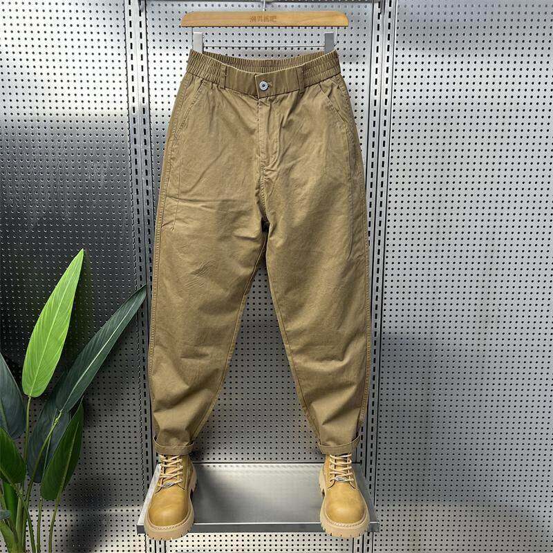 卡其色工装阔腿裤男春季新款休卜闲VPD伦高级感宽松小脚裤哈罗裤