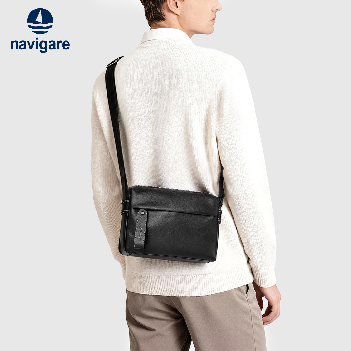 【真皮】Navigare小帆船邮差包男士商务通勤包斜挎包单肩包送礼物