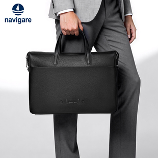 navigare小帆船2026新款男士真皮品牌公文包商务手提包皮质电脑包