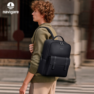 Navigare纳维凯尔意大利小帆船双肩包男商务风电脑包书包真皮背包