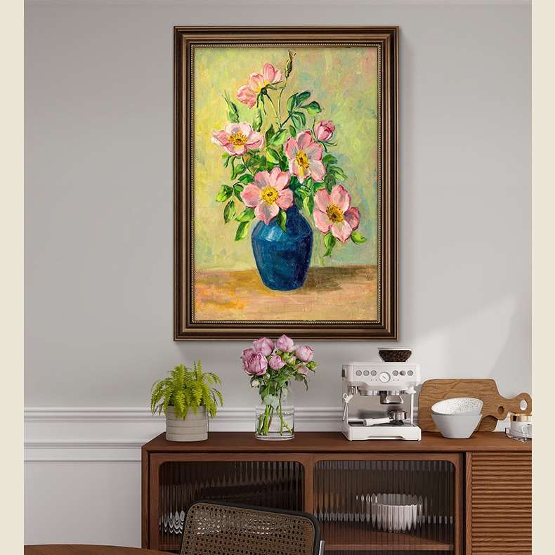 入户玄关装饰画酒店走廊过道壁画美式客厅挂画欧式复古花卉牡丹花图片