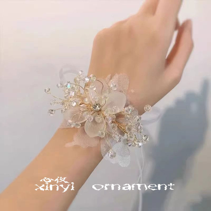 现货速发新款新娘丝带叶子手腕花伴娘姐妹团手环花森系甜美结婚婚
