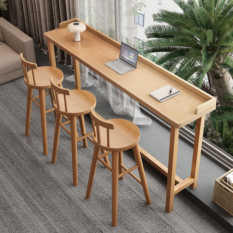 阳台吧台桌家用简约实木长条桌靠窗窄桌高低脚长桌子高脚桌椅靠墙