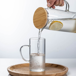 家用耐热的冷水壶透明带把水杯套装柠檬水壶餐厅冷饮壶泡茶水壶