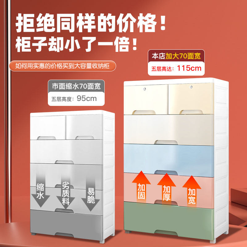 加厚特大床头收纳柜子抽屉式70cm宽塑料玩具储物柜宝宝婴儿童衣柜