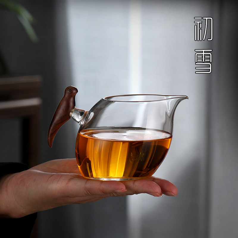 高档木把玻璃公道杯带q茶漏一体小号茶海公杯套装茶具功夫茶分茶