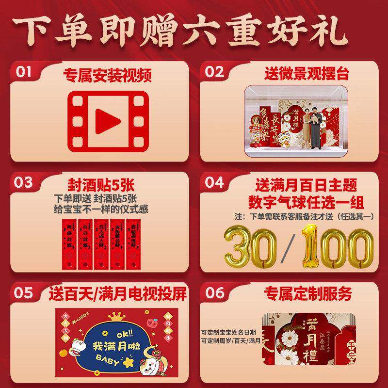 宝宝满月百宴日布置蛇景背墙板气球fdgdfg装饰百天仪式天百岁定制