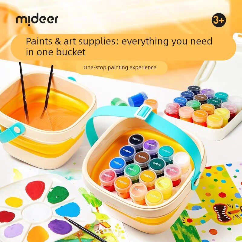 mideerg弥鹿水粉颜料套装儿童便携折叠桶小学生绘画工具美术生涂