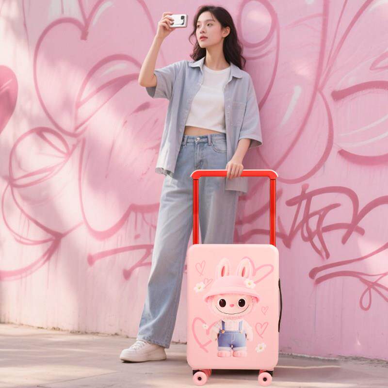 中置宽拉杆李箱可爱行网粉色潮流尚拉杆箱女男图VJN案红旅时行箱