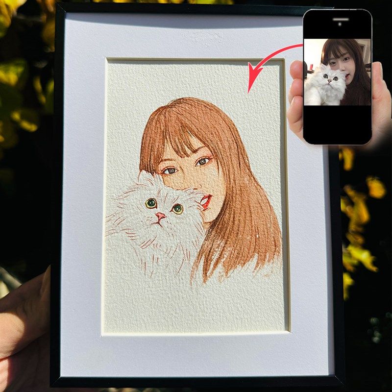 水彩画像定制真人照片转手绘代z画人物漫画情侣婚礼宝宝画定制礼
