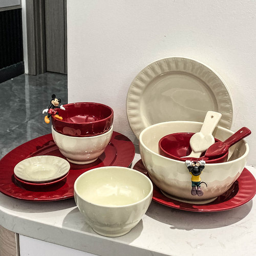 奶油风碗碟套装家用碗筷盘子碗具组合高K级感小众吃饭碗餐具套装