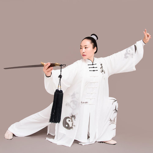 新款马蕾太d极服表演服气功武术服表演服中长款彩绘武太极太极春