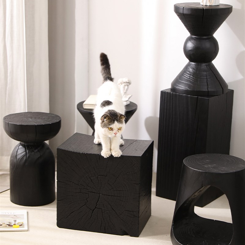 实木墩子碳化黑色侘寂原木凳子民宿边角几摆件木桩根雕矮凳换鞋凳