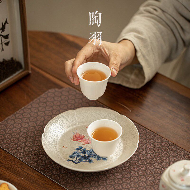 如鱼得水鎏银茶托壶承茶承功夫茶具干泡盘瓷包银壶托茶具茶道配件