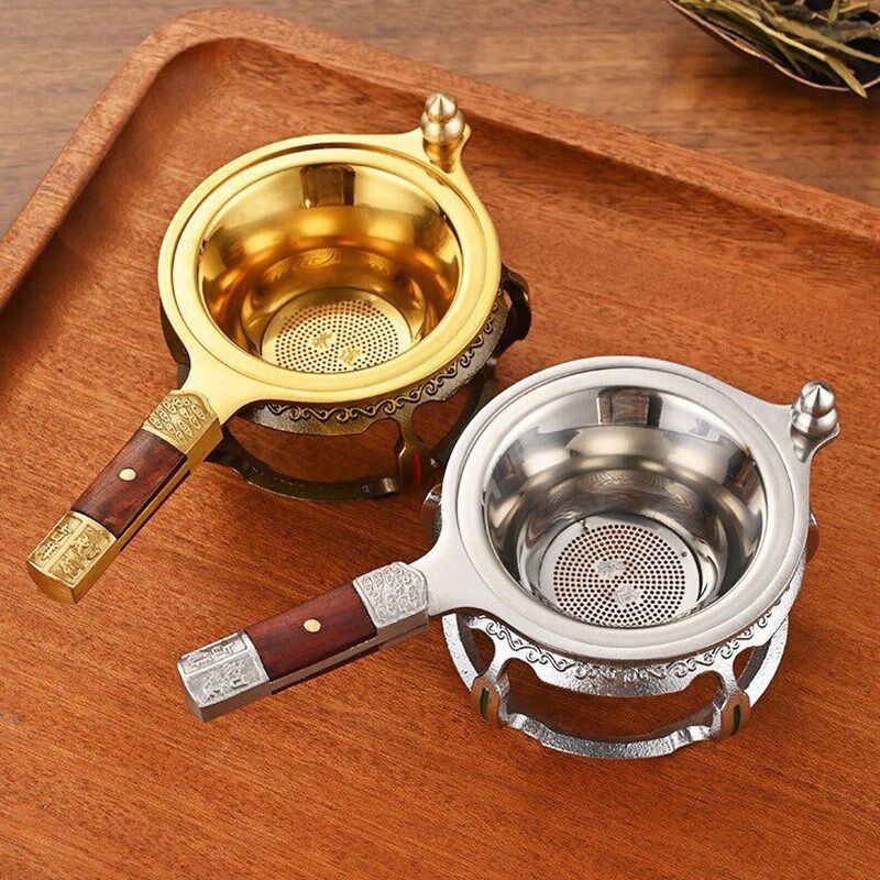 不锈钢茶漏茶滤网茶水分离器实木304茶漏底座茶托茶漏套装茶工具