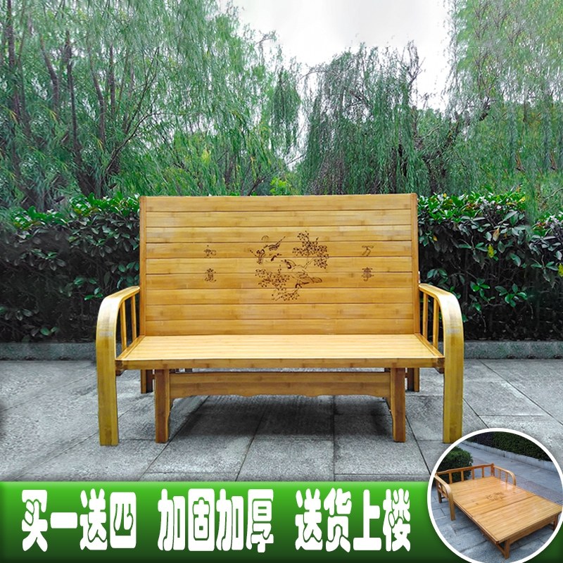 折叠床单人午休家用1.2米1.5双人午睡竹床小户型多功能两用沙发1